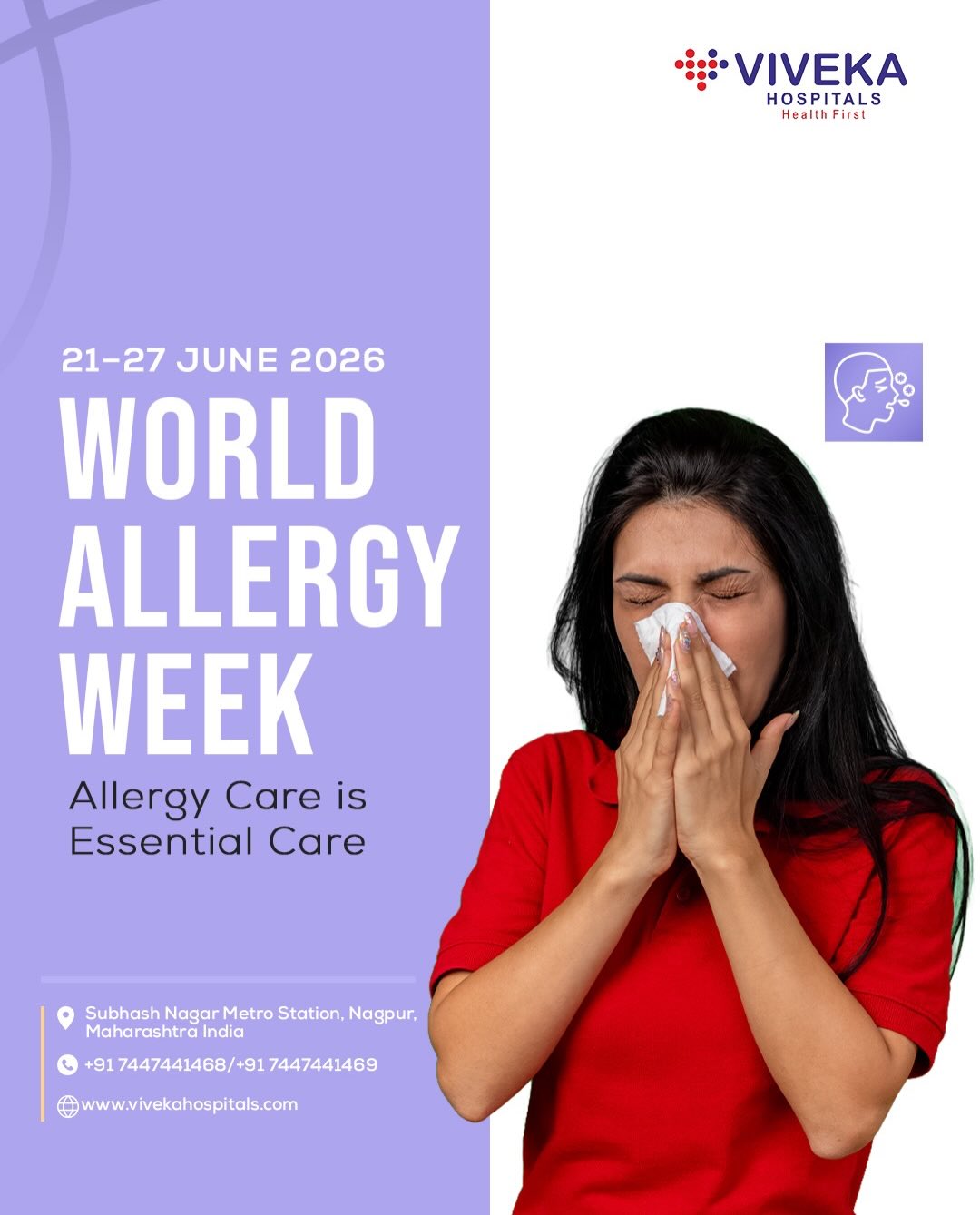 World Allergy Week reminds us that awareness is the first step to relief and care. At Viveka Hospitals, weโre here to help you breathe easier every day.
#WorldAllergyWeek #AllergyAwareness #HealthyBreathing #VivekaHospitals #StayHealthy