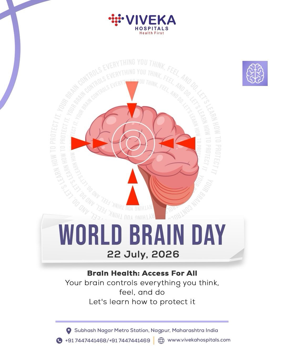 Your brain is the control center of your body,protect it, nurture it, and never ignore its warning signs. This World Brain Day, letโs spread awareness about brain health, recognize symptoms early, and prioritize timely medical care. A healthy brain is the foundation of a healthier life. ๐ง ๐
#WorldBrainDay #BrainHealth #VivekaHospitals #HealthyMindHealthyLife #HealthcareExcellence